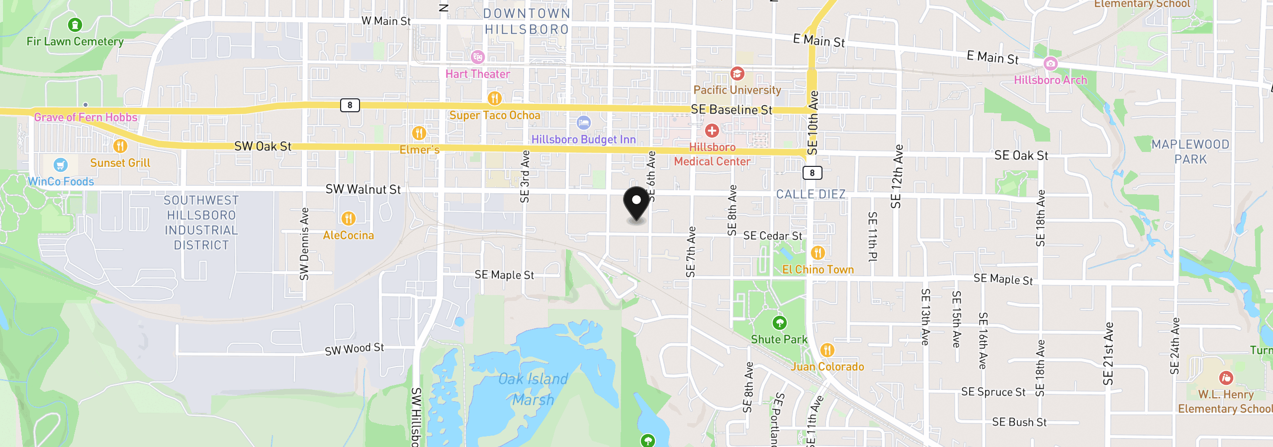 Map showing the location of 555 SE Cedar St, Hillsboro, OR 97123