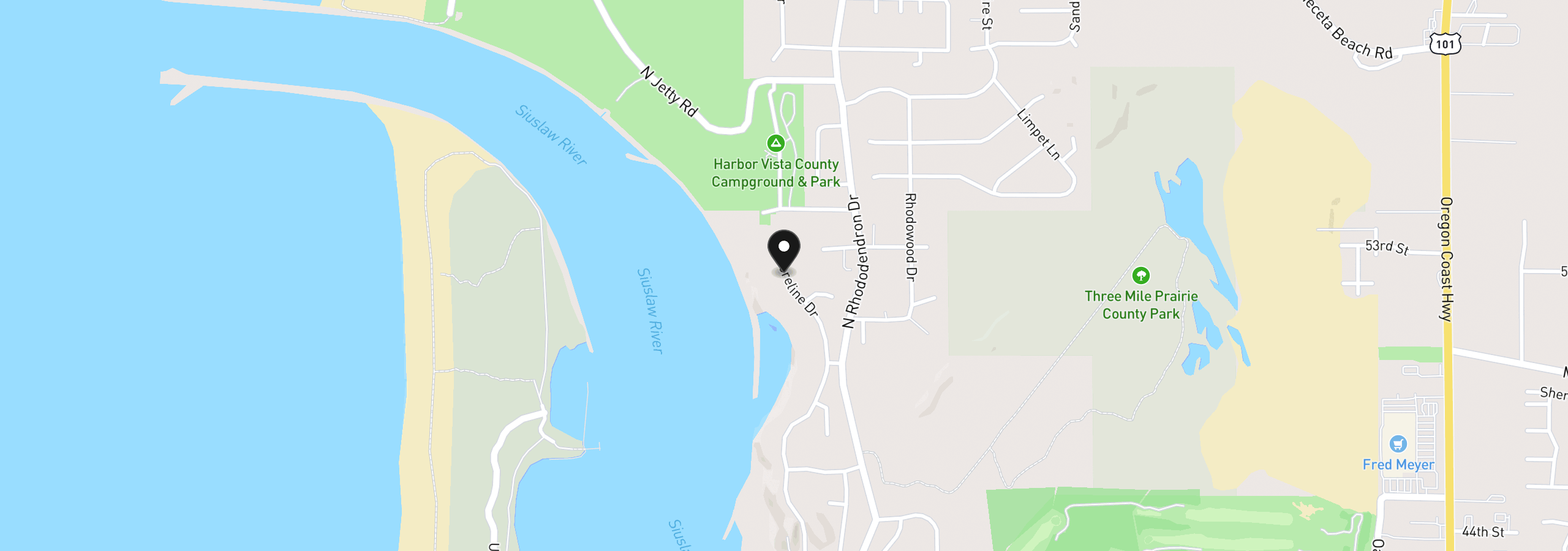 Map showing the location of Lot 17 Shoreline Dr., Florence, OR 97439