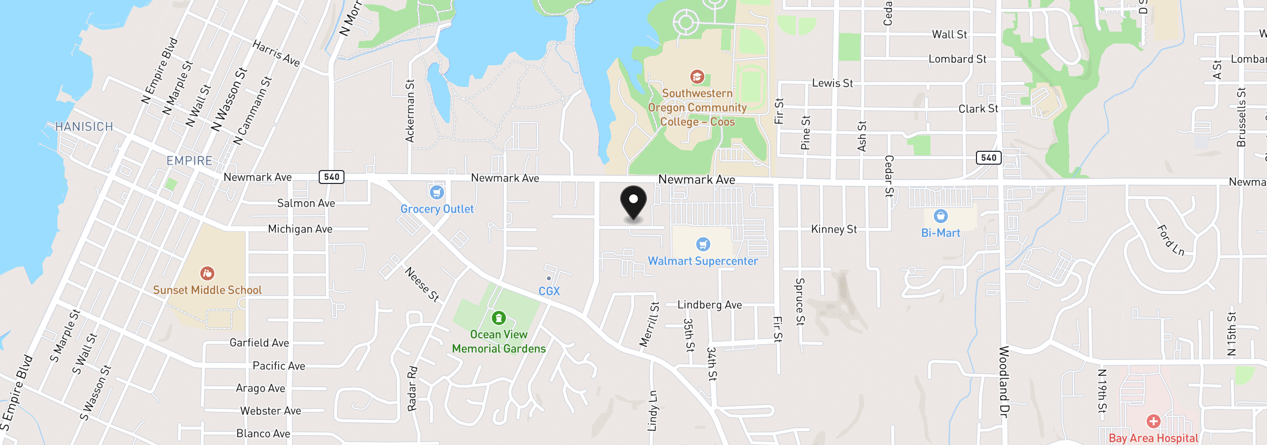 Map showing the location of 1848 Thomas Ave, Coos Bay, OR 97420