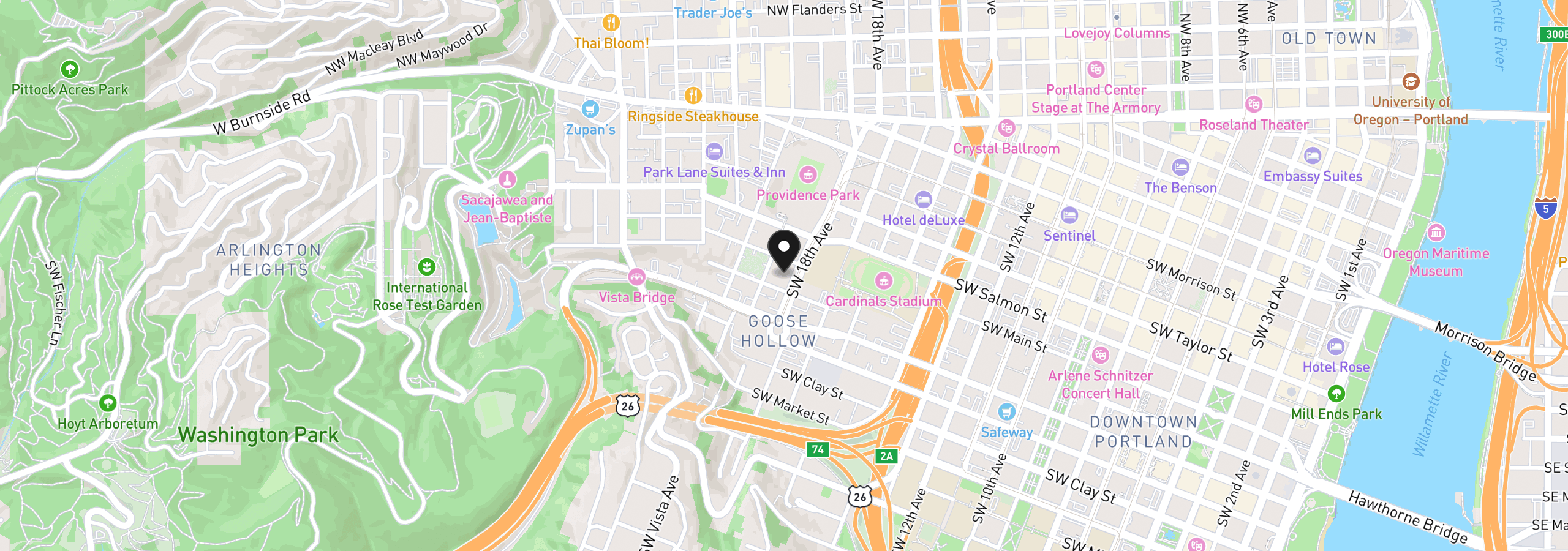 Map showing the location of 1132 SW 19th Ave 706, Portland, OR 97205