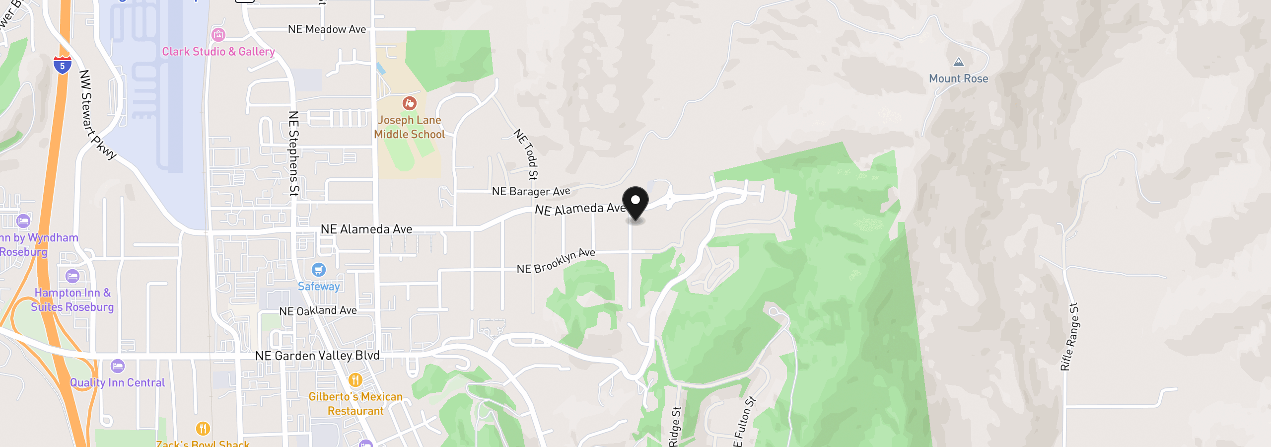 Map showing the location of 1661 NE Winter St, Roseburg, OR 97470