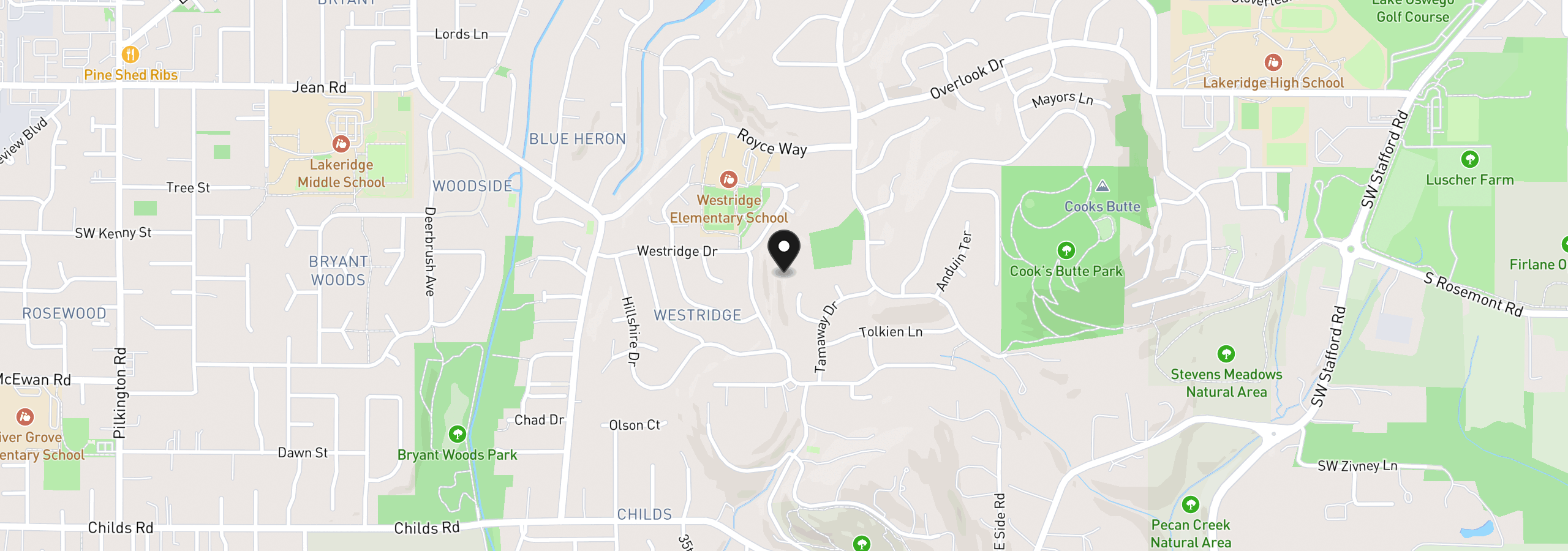 Map showing the location of 1 Lothlorien, Lake Oswego, OR 97034