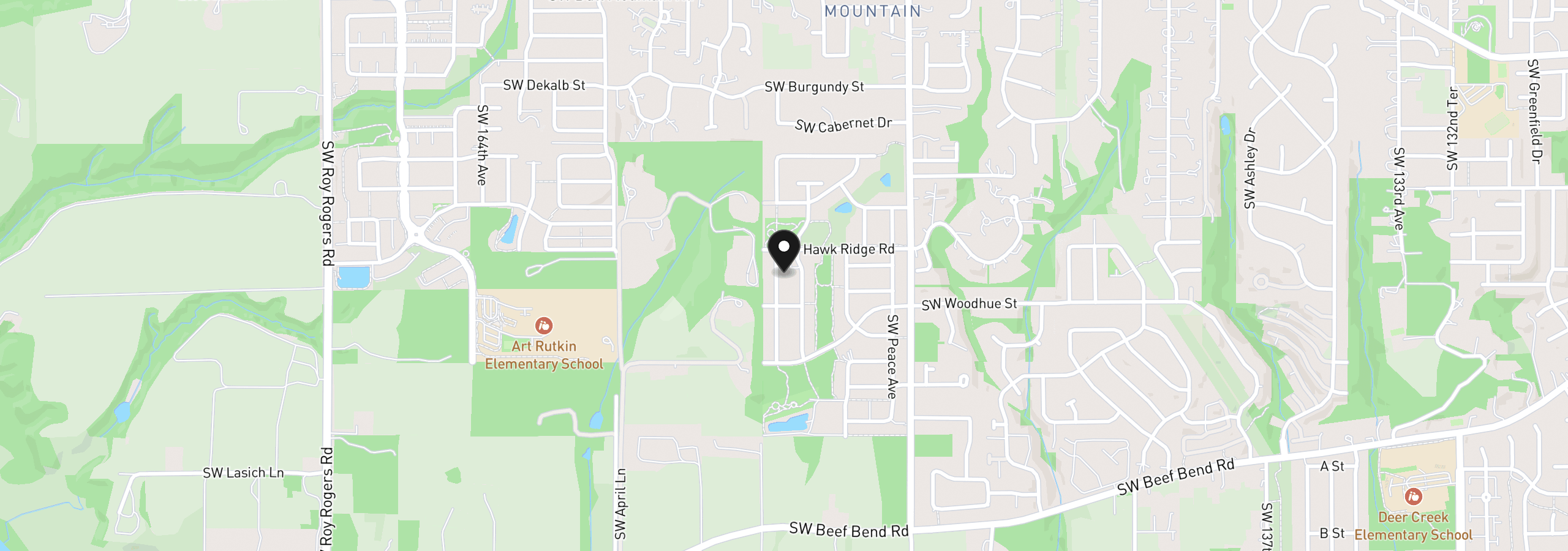 Map showing the location of 15448 SW Everglade Ave, Tigard, OR 97224