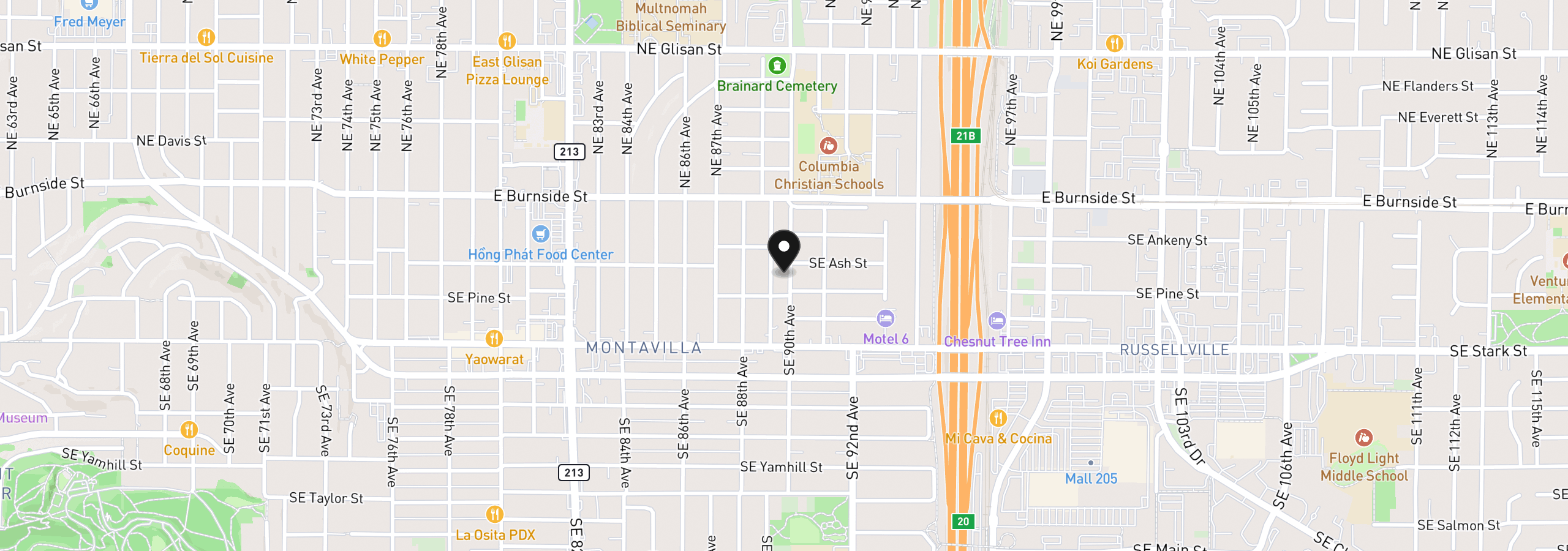 Map showing the location of 217 SE 90th Ave, Portland, OR 97216