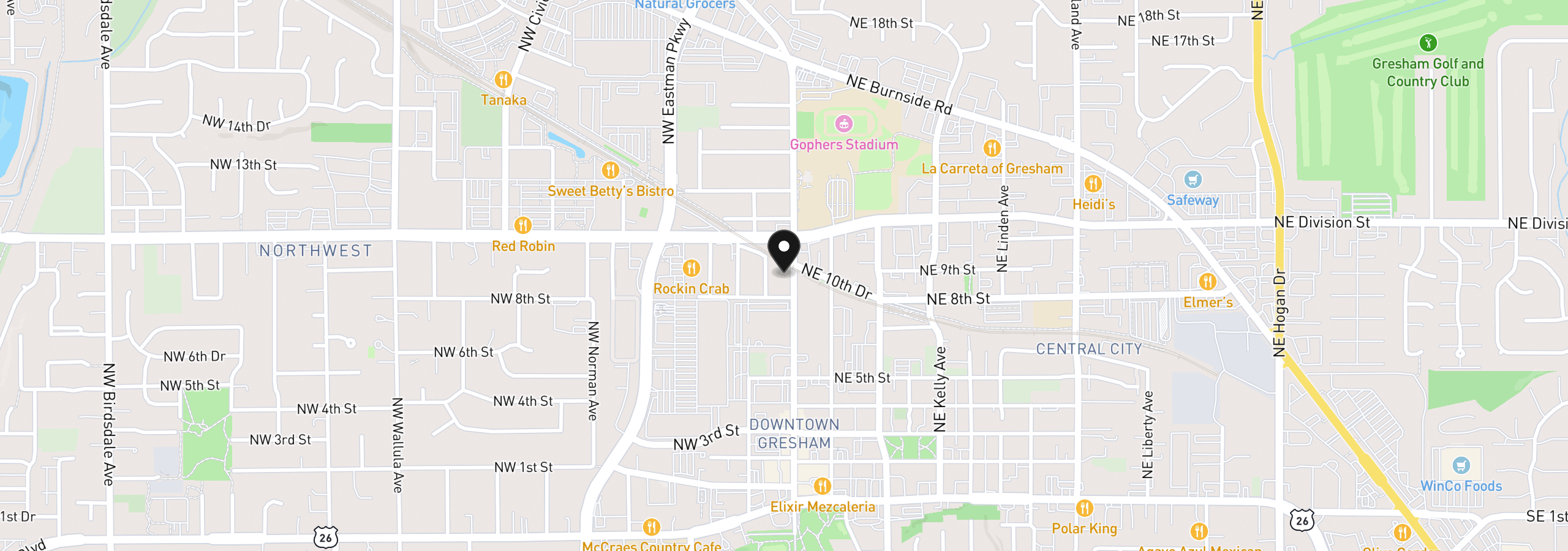 Map showing the location of 835 N Main Ave, Gresham, OR 97030