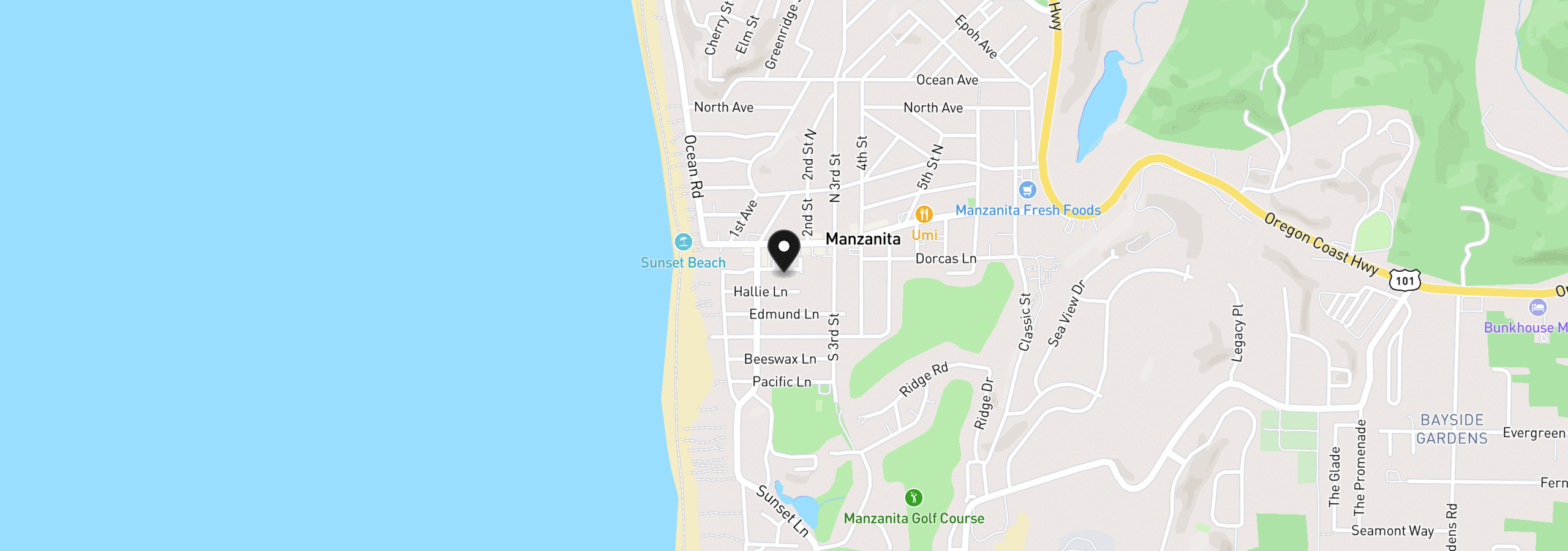 Map showing the location of 150 Merton Ln, Manzanita, OR 97130