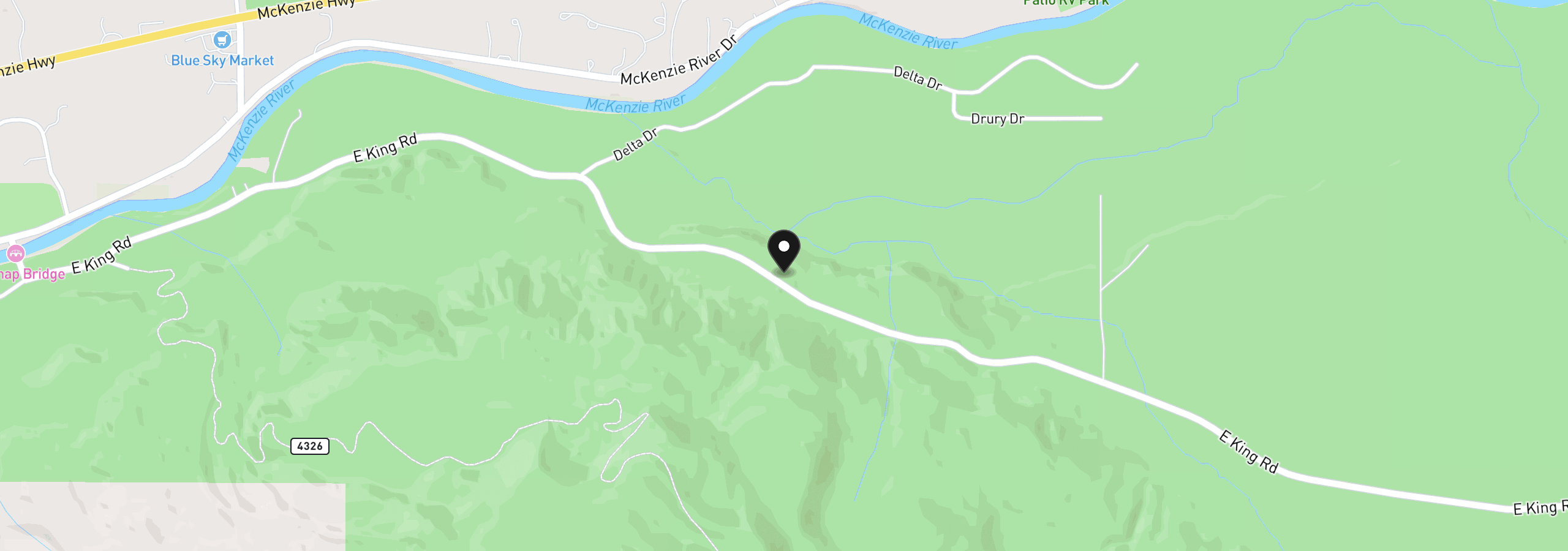 Map showing the location of E King Rd, McKenzie Bridge, OR 97413