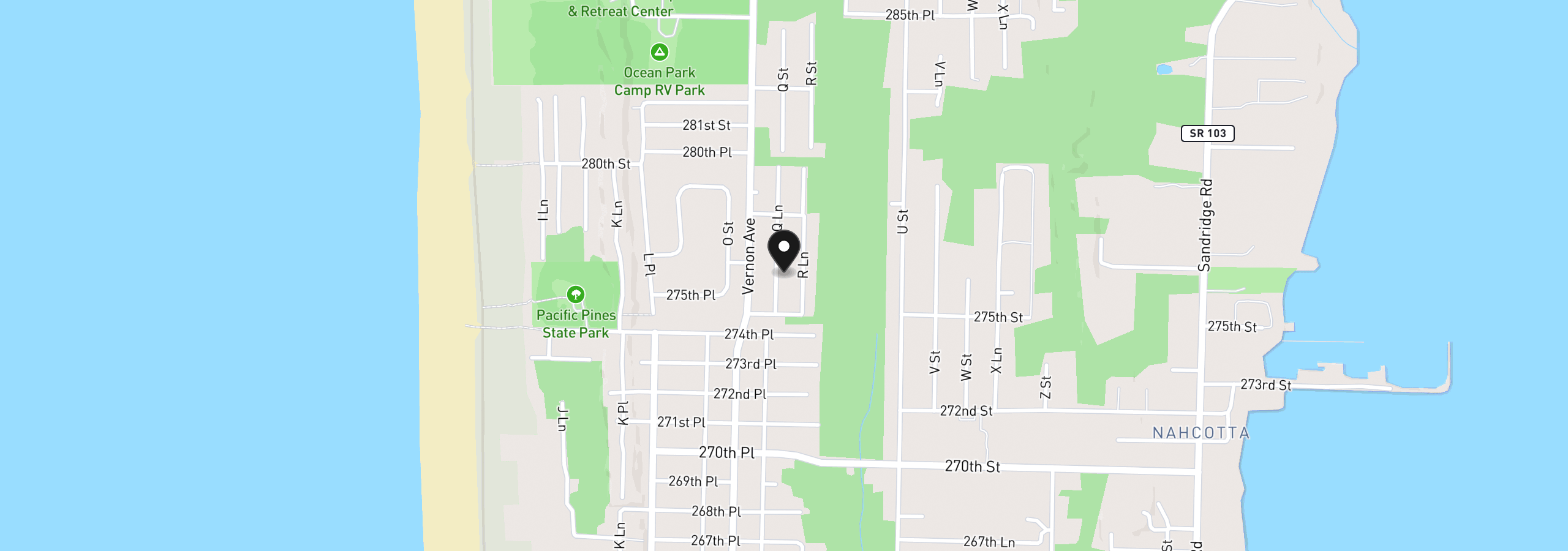 Map showing the location of 27518 Q Ln, Ocean Park, Wa 98640