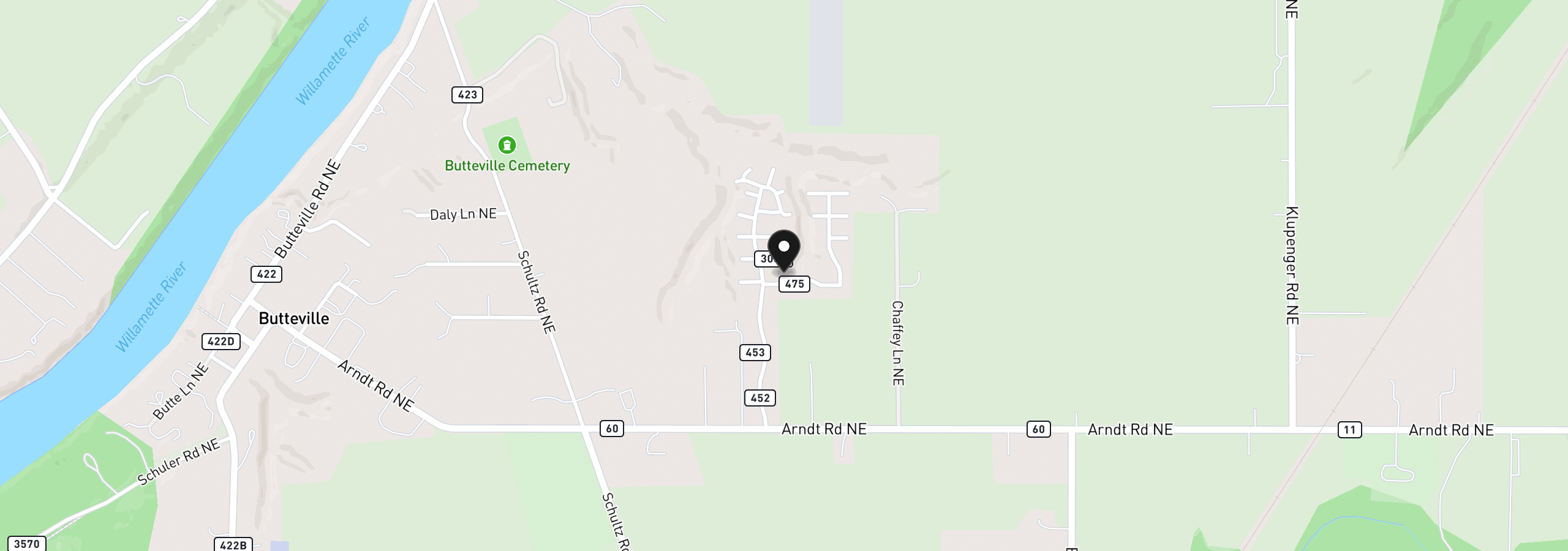 Map showing the location of 11633 Warbler Ln, Aurora, OR 97002