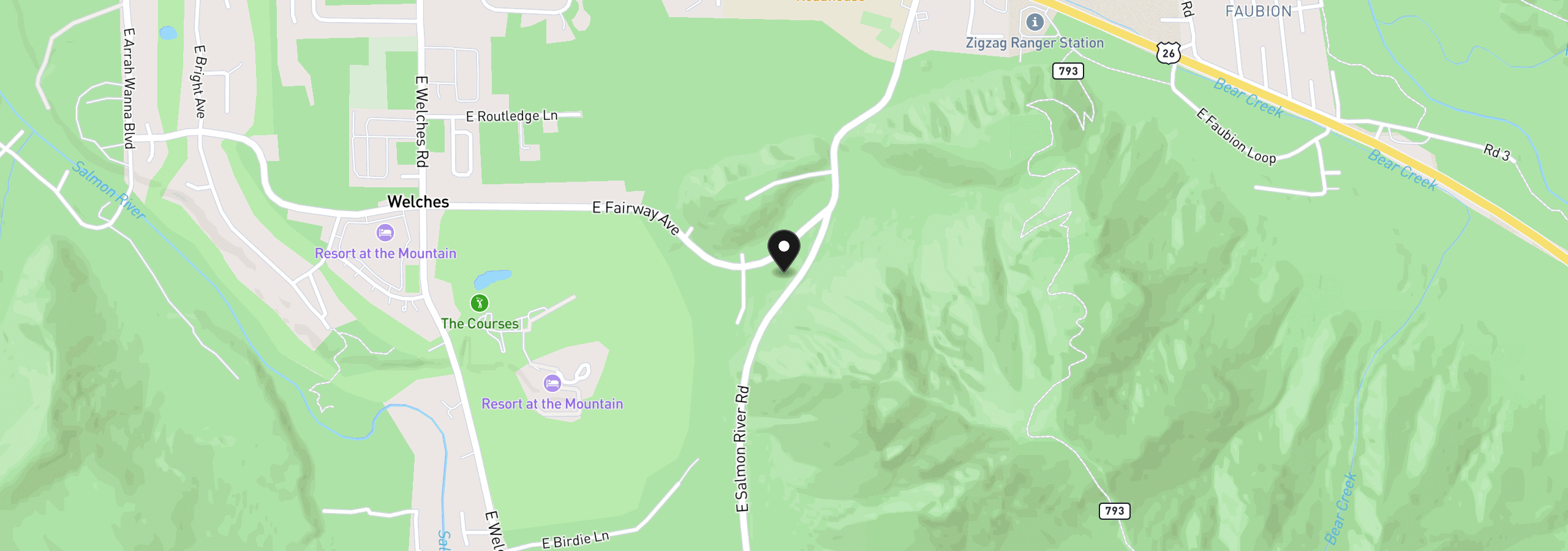 Map showing the location of 25775 E Salmon River Rd, Welches, OR 97067