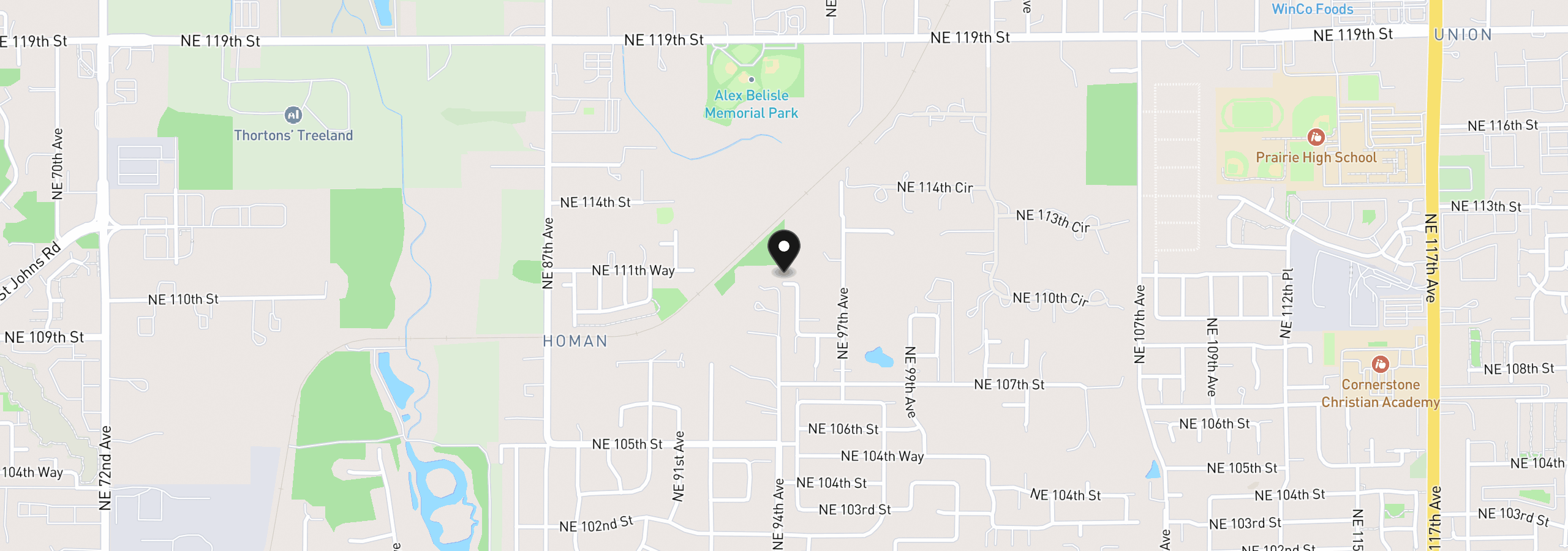 Map showing the location of 9500 NE 111th St, Vancouver, Wa 98662