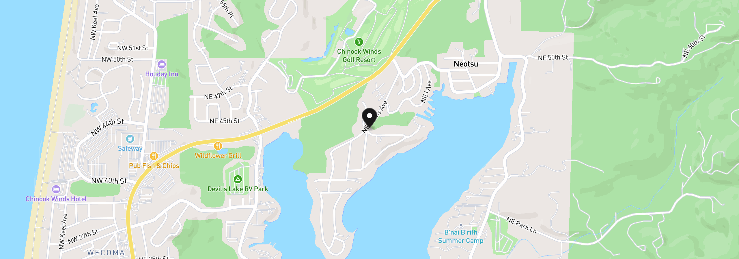 Map showing the location of 4000 Blk NE 43rd Tl600 Ave, Neotsu, OR 97364