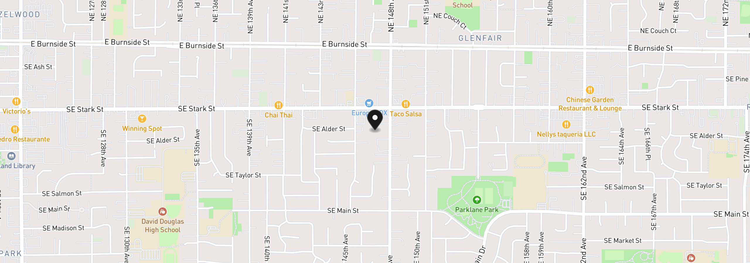 Map showing the location of 603 SE 148th Ave, Portland, OR 97233
