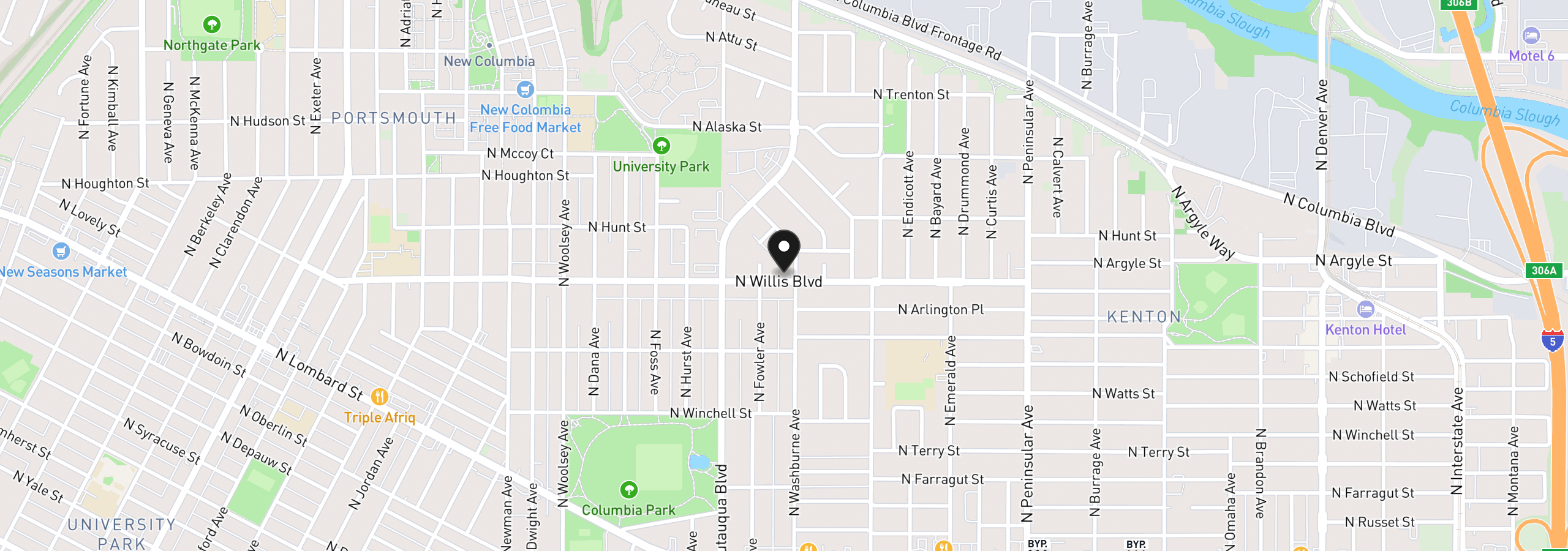 Map showing the location of 3815 N Willis Blvd, Portland, OR 97217