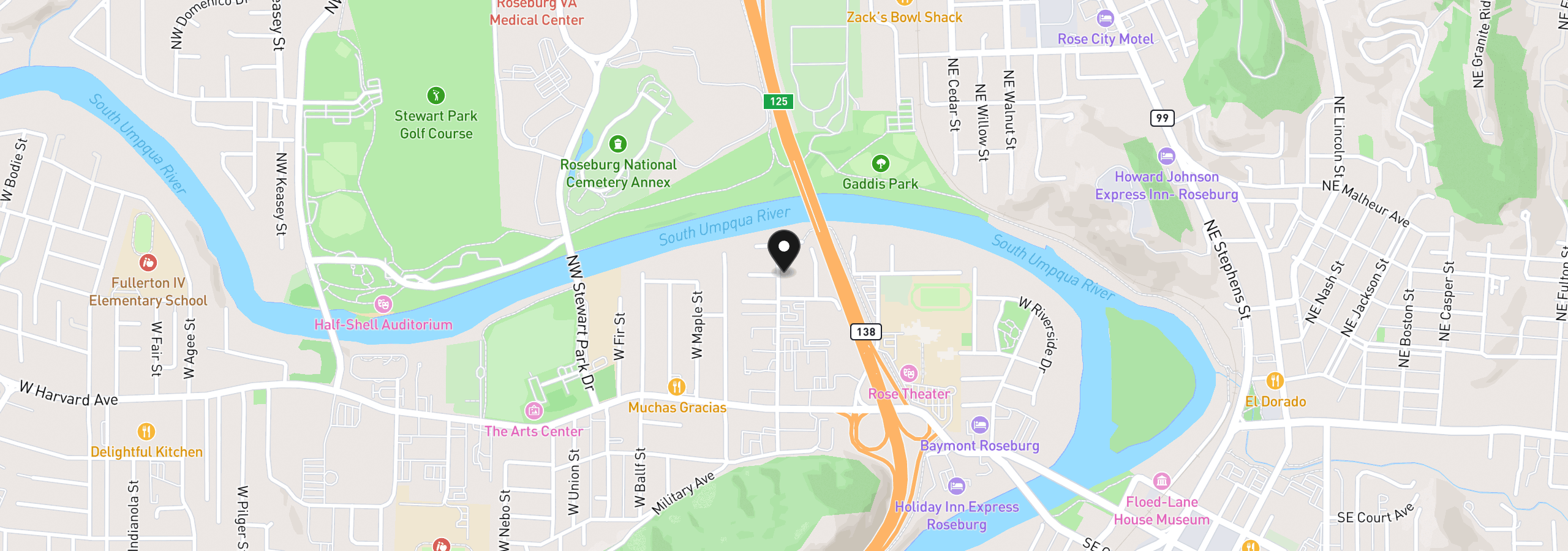 Map showing the location of 425 W Umpqua St, Roseburg, OR 97471