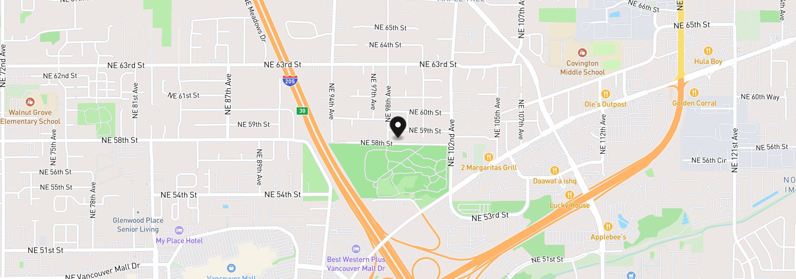 Map showing the location of 9802 NE 58th St, Vancouver, Wa 98662