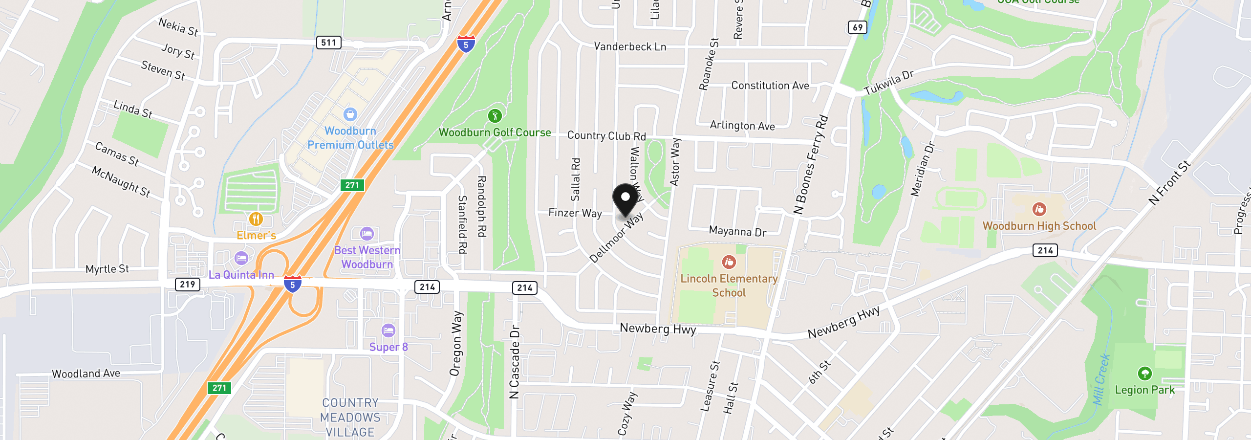 Map showing the location of 1153 Dellmoor Way, Woodburn, OR 97071