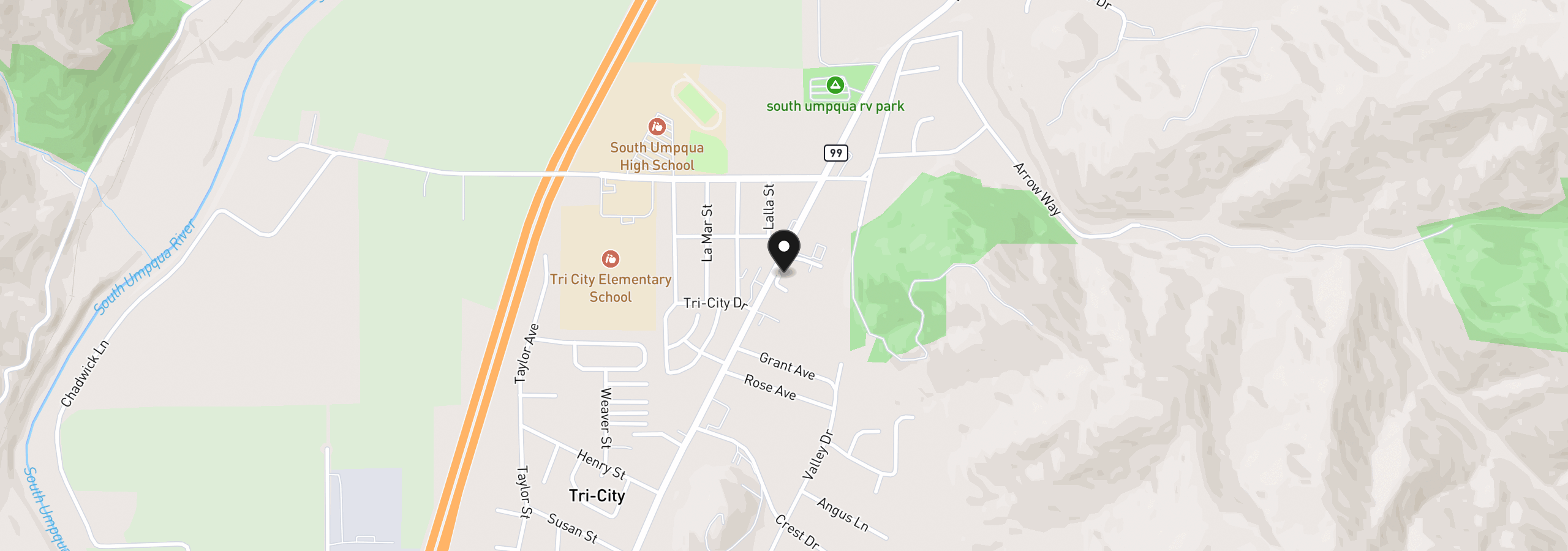 Map showing the location of 218 Paroz Ln, Myrtle Creek, OR 97457