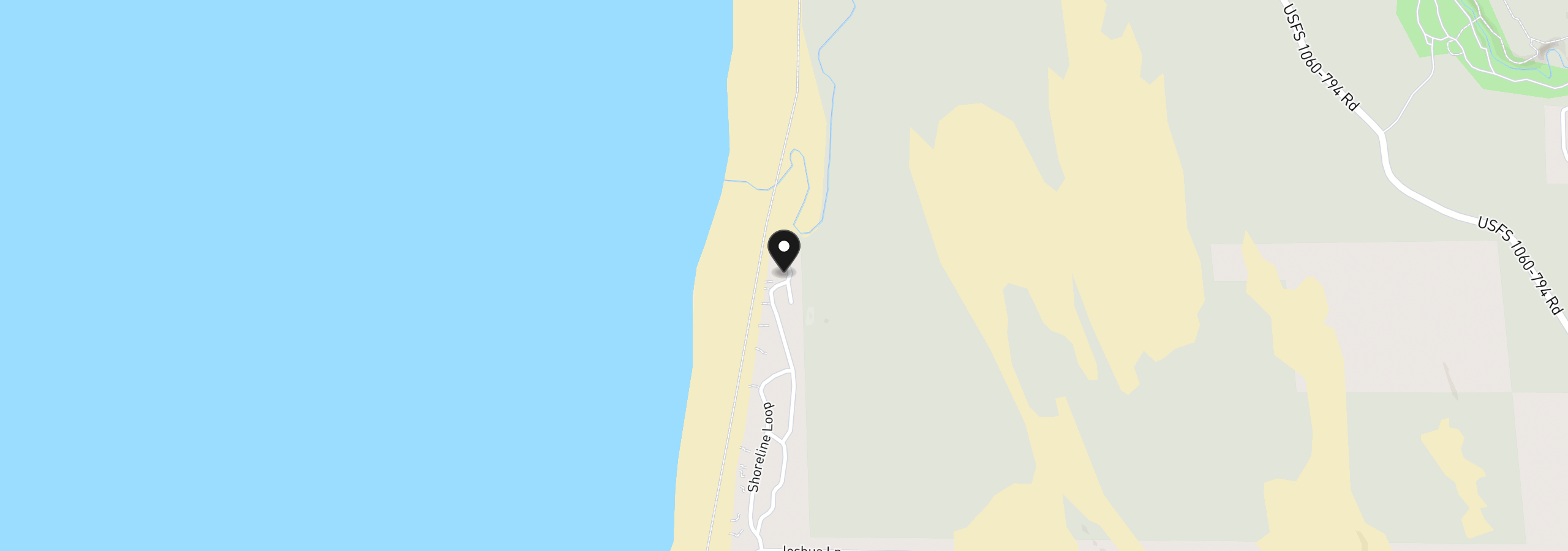 Map showing the location of 88878 Shoreline Dr, Florence, OR 97439