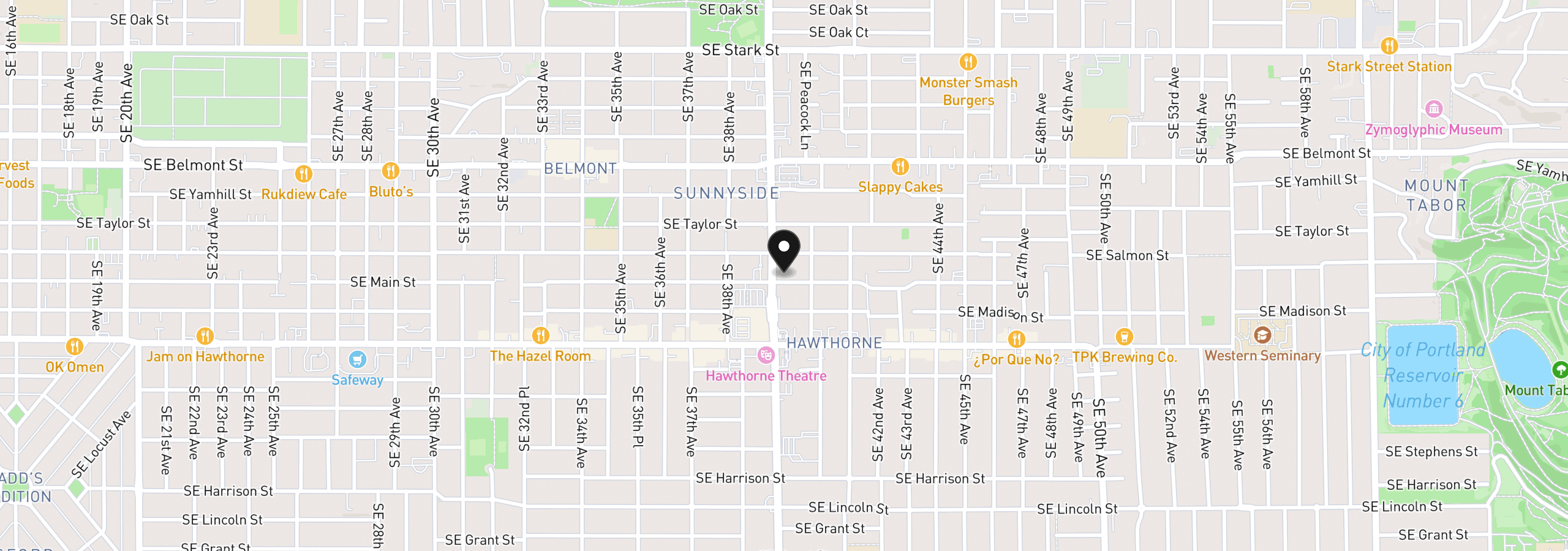 Map showing the location of 3915 SE Main St, Portland, OR 97214