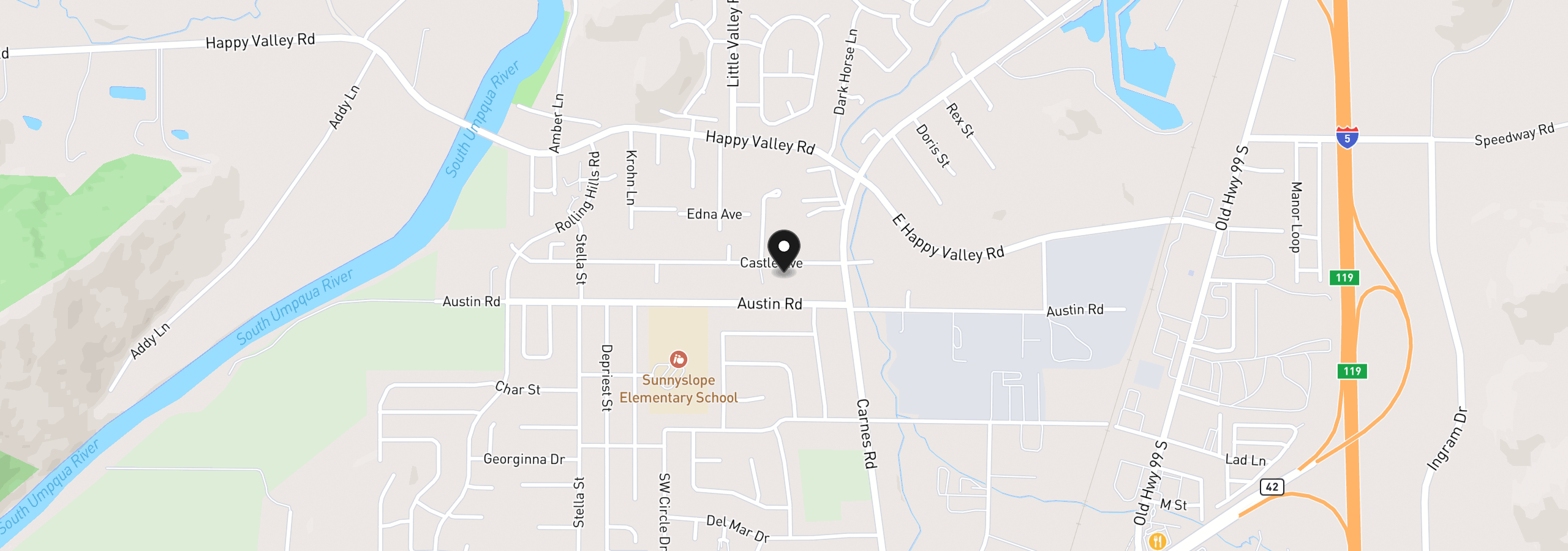 Map showing the location of 2029 Castle Ave, Roseburg, OR 97471