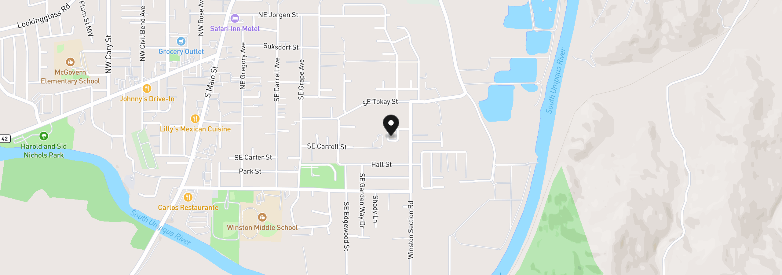 Map showing the location of 190 Twin Oaks Loop, Winston, OR 97496