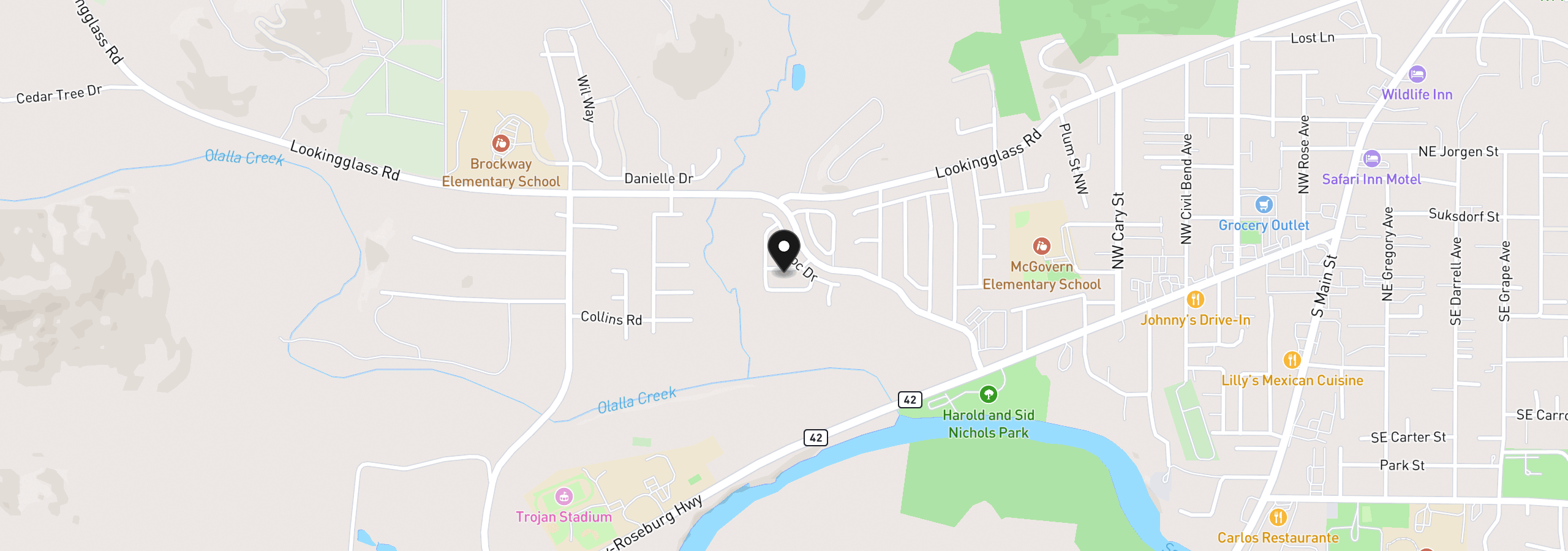 Map showing the location of 134 NW Anne Ave, Winston, OR 97496