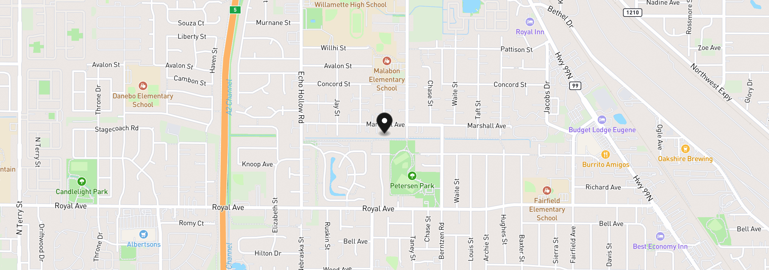 Map showing the location of 3970.5 Marshall, Eugene, OR 97402