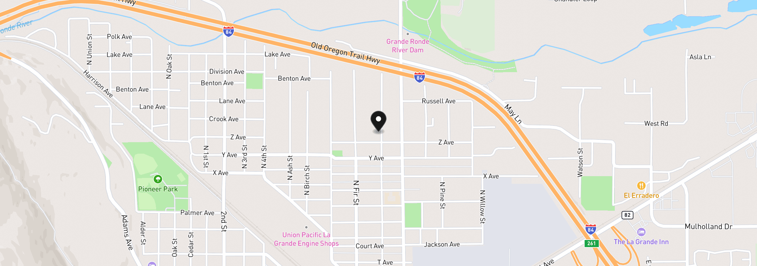 Map showing the location of 2704 N Greenwood St, La Grande, OR 97850