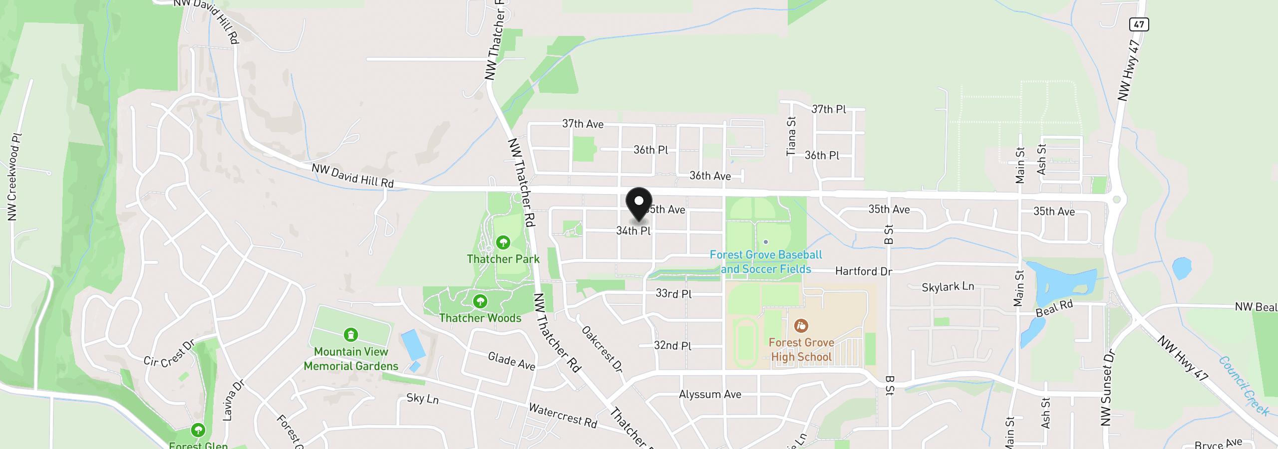 Map showing the location of 1145 34th Pl, Forest Grove, OR 97116