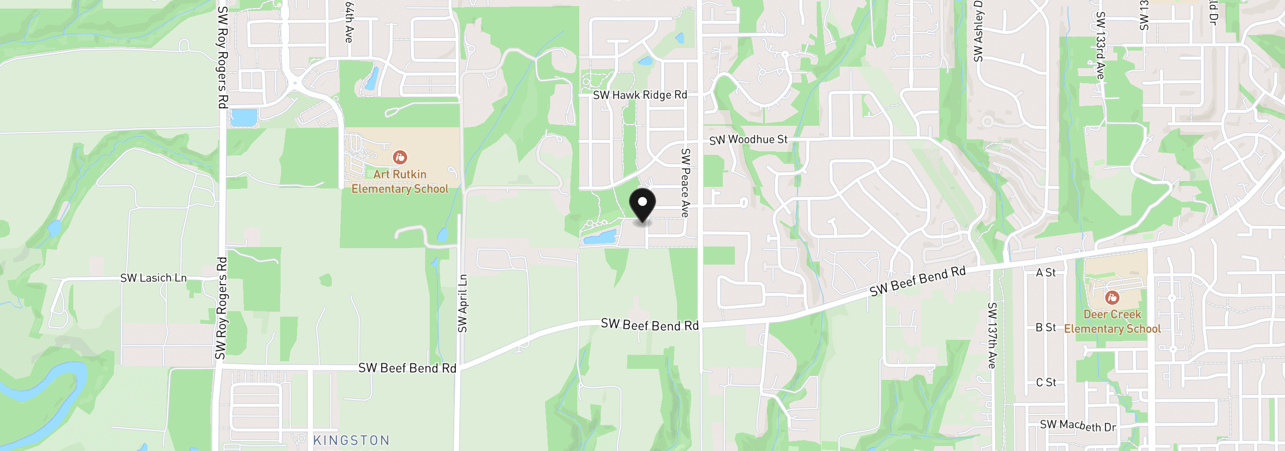 Map showing the location of 15929 SW Bluewater Tr, Tigard, OR 97224