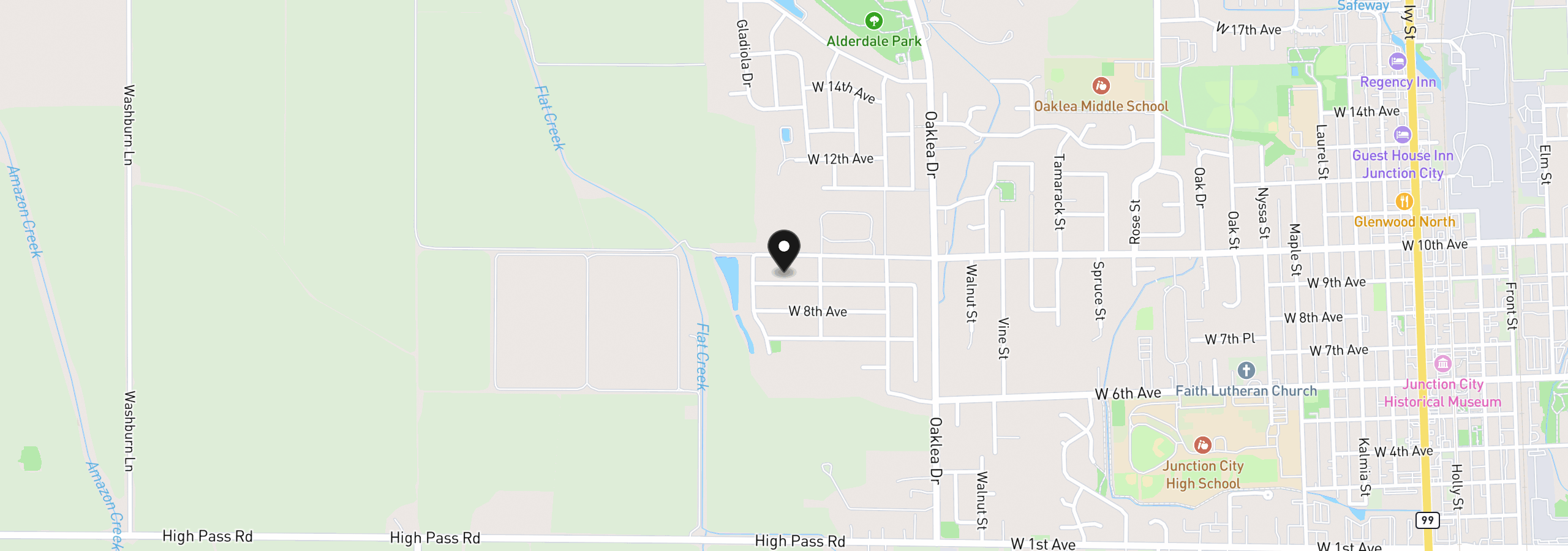 Map showing the location of 2452 W 9th Ave, Junction City, OR 97448