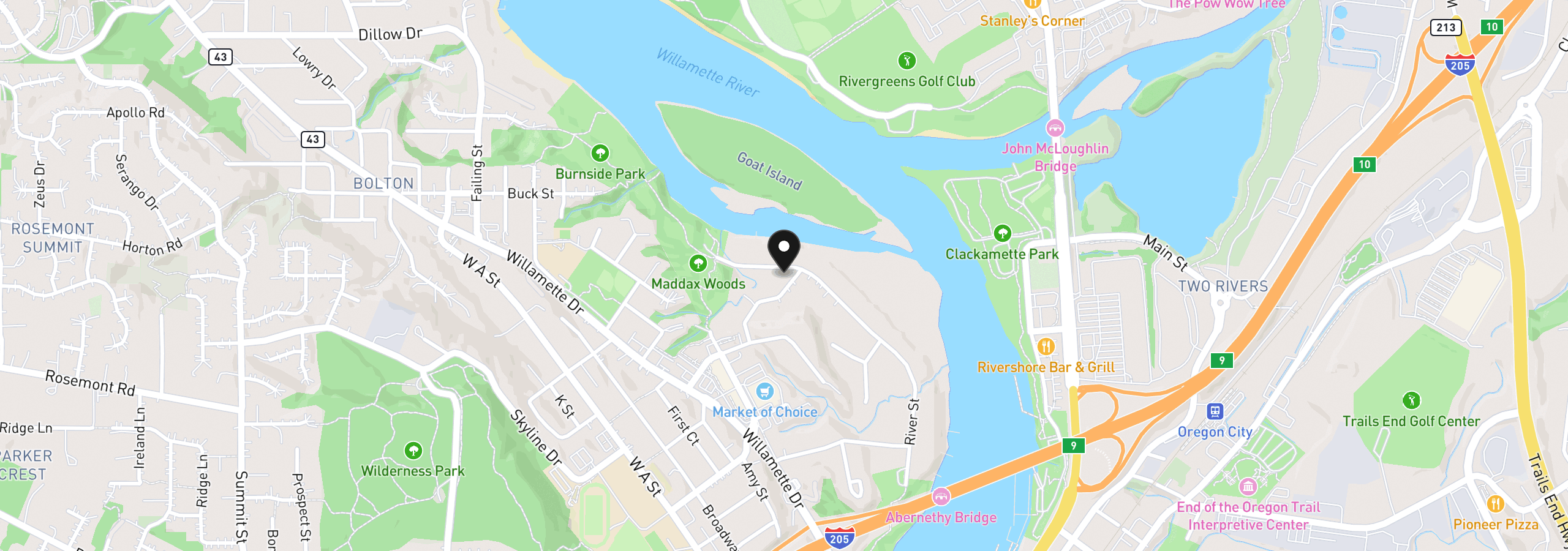 Map showing the location of 5720 River St, West Linn, OR 97068