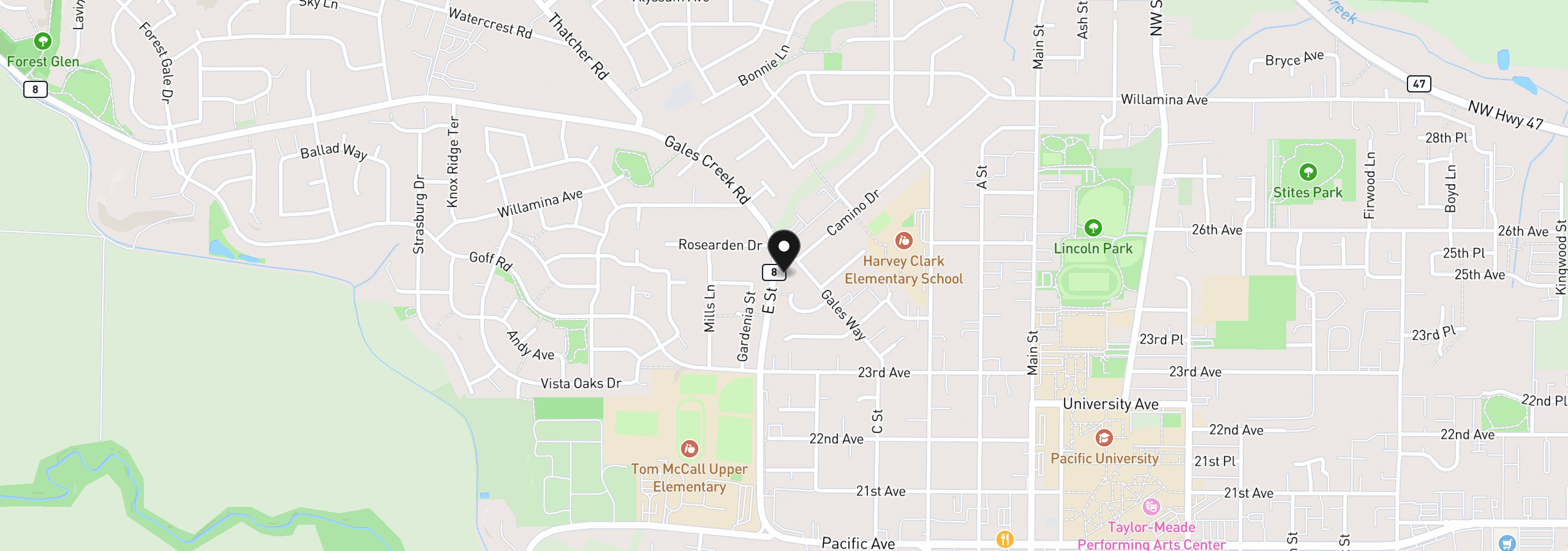 Map showing the location of 2520 Gales Way, Forest Grove, OR 97116