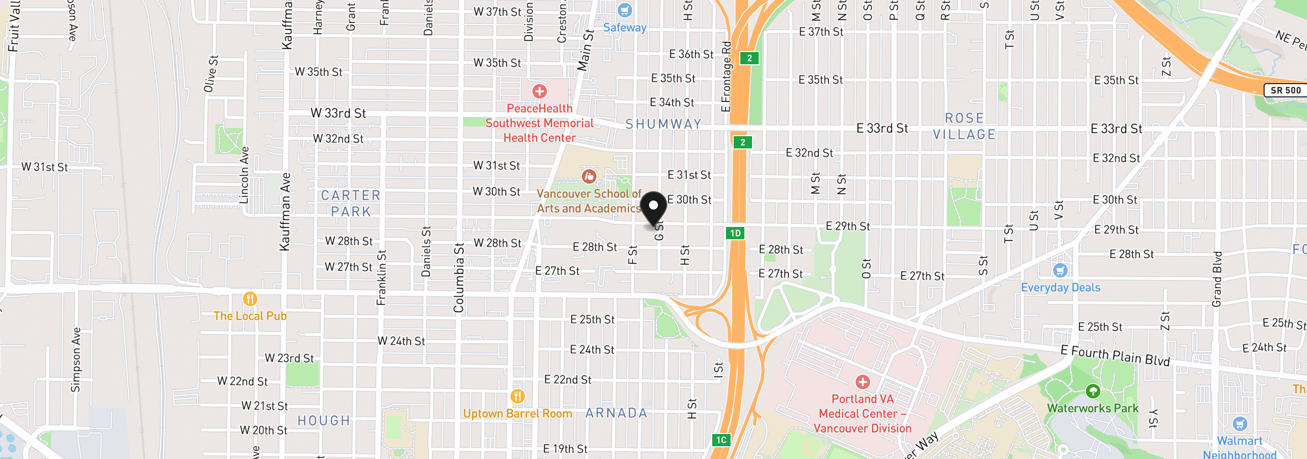 Map showing the location of 615 E 29th St, Vancouver, Wa 98663