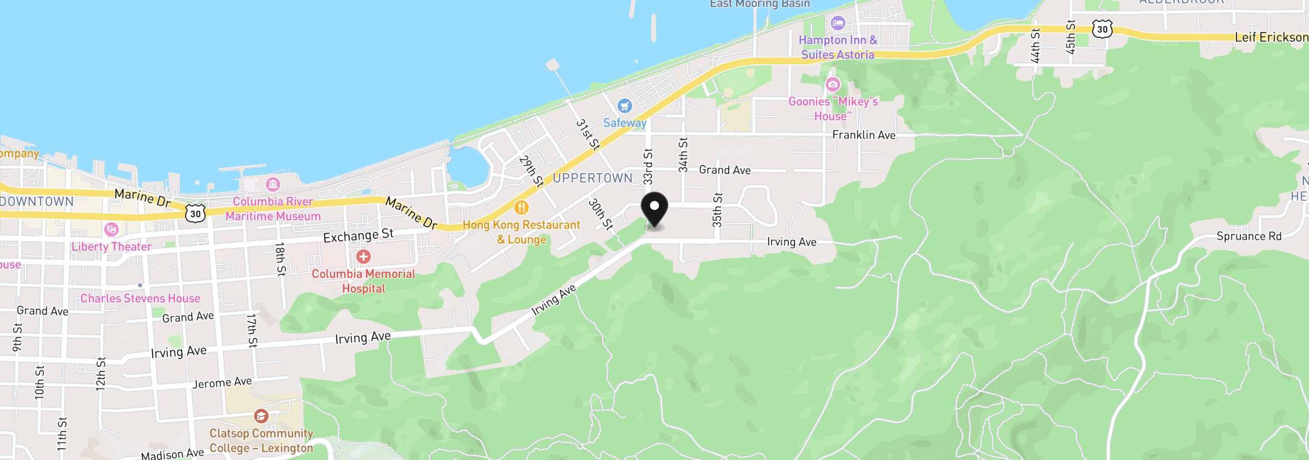 Map showing the location of 836 33rd St, Astoria, OR 97103