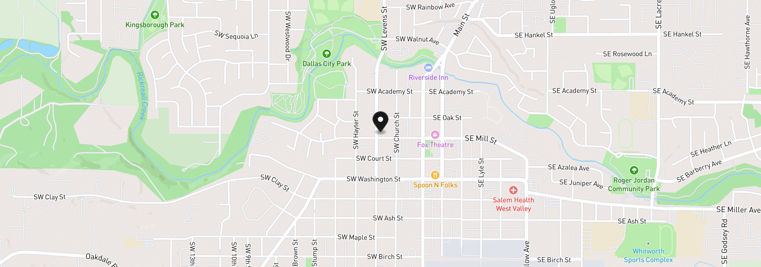 Map showing the location of 288 SW Mill St, Dallas, OR 97338