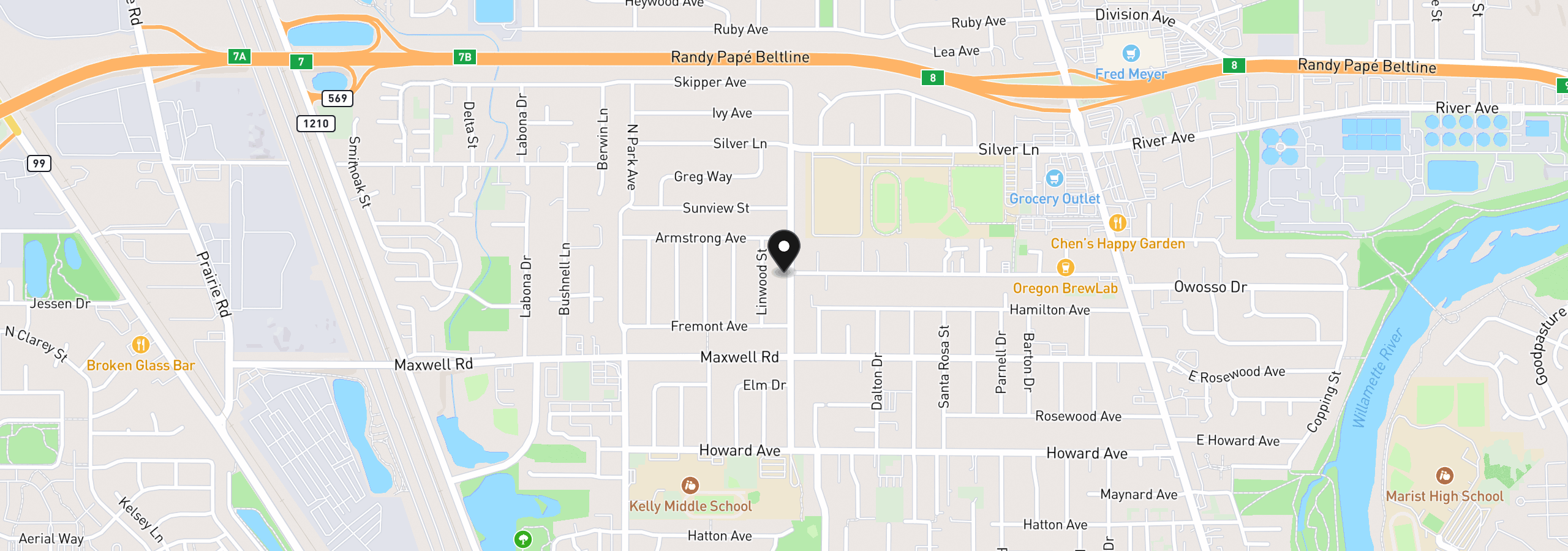 Map showing the location of 1796 Grove St, Eugene, OR 97404