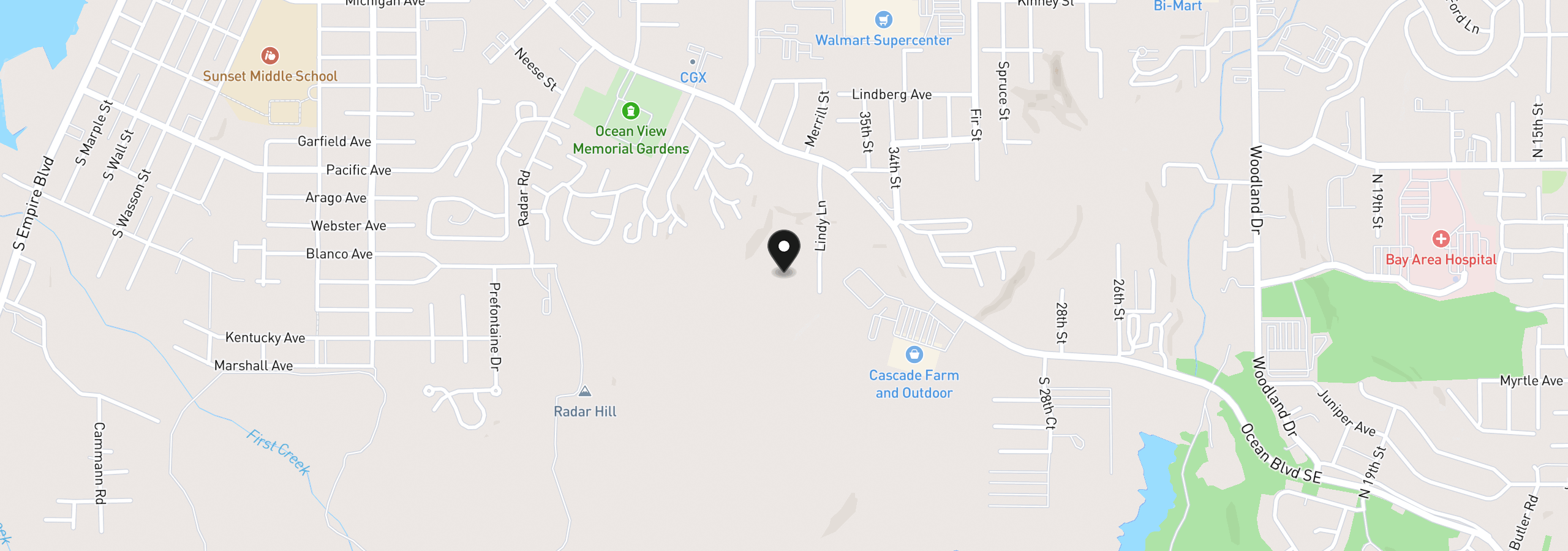 Map showing the location of 1060 Graham St, Coos Bay, OR 97420