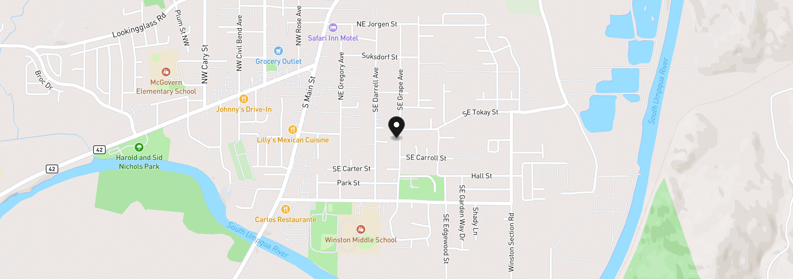 Map showing the location of 311 SE Grape Ave, Winston, OR 97496