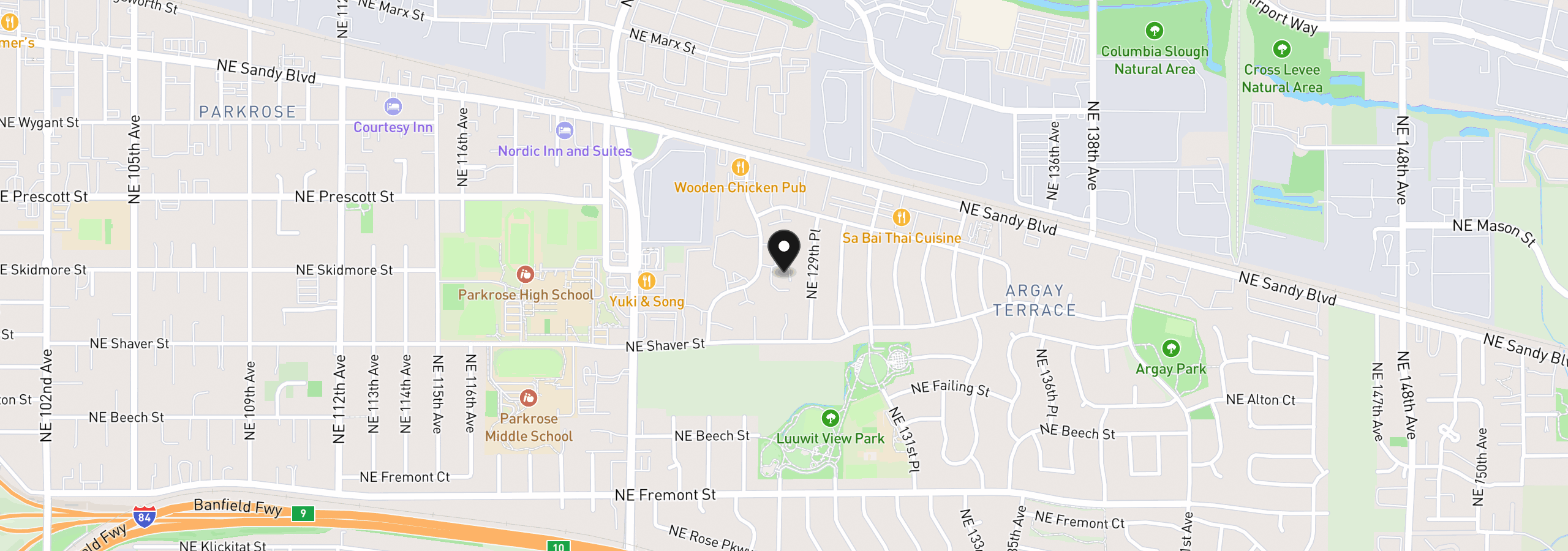 Map showing the location of 4230 NE 125th Pl, Portland, OR 97230