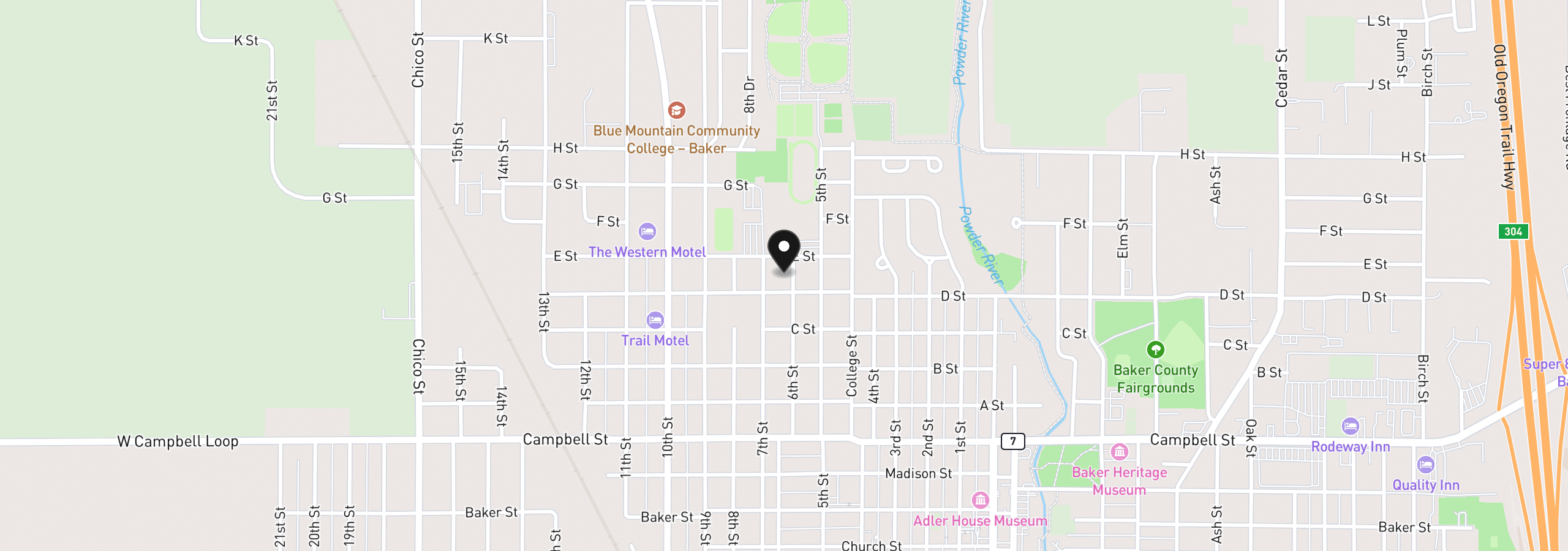 Map showing the location of 2945 6th St, Baker City, OR 97814