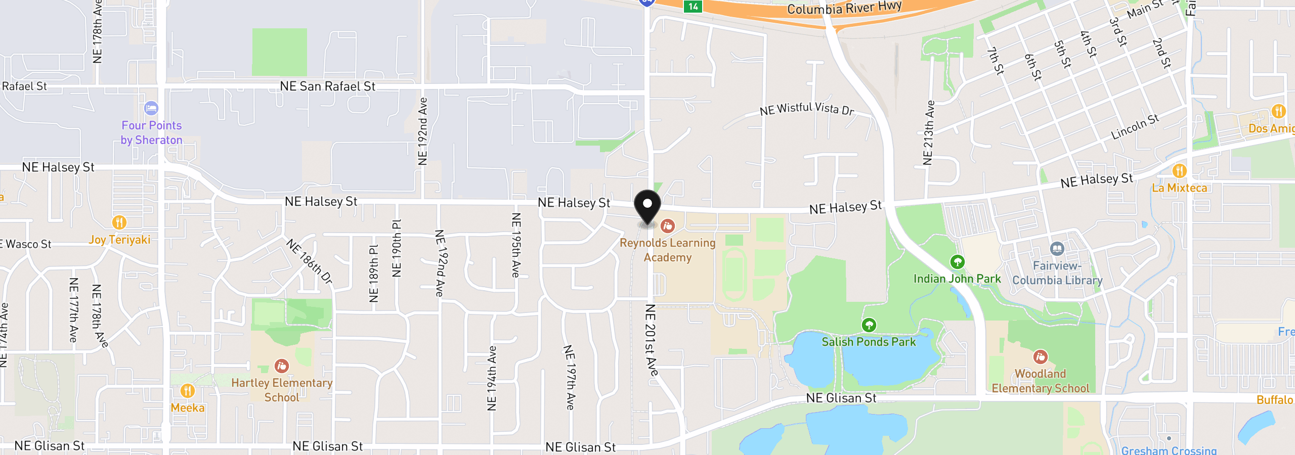 Map showing the location of 1433 NE 201st Ave, Fairview, OR 97024
