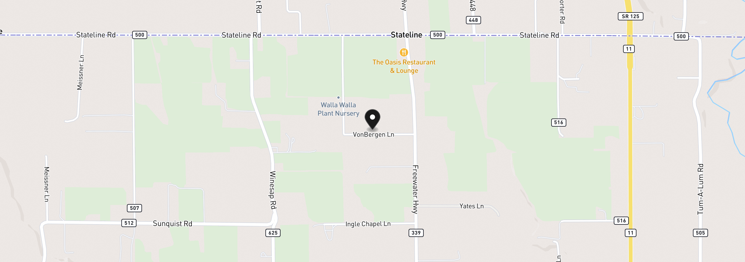 Map showing the location of 53355 Vonbergen Ln, Milton-Freewater, OR 97862