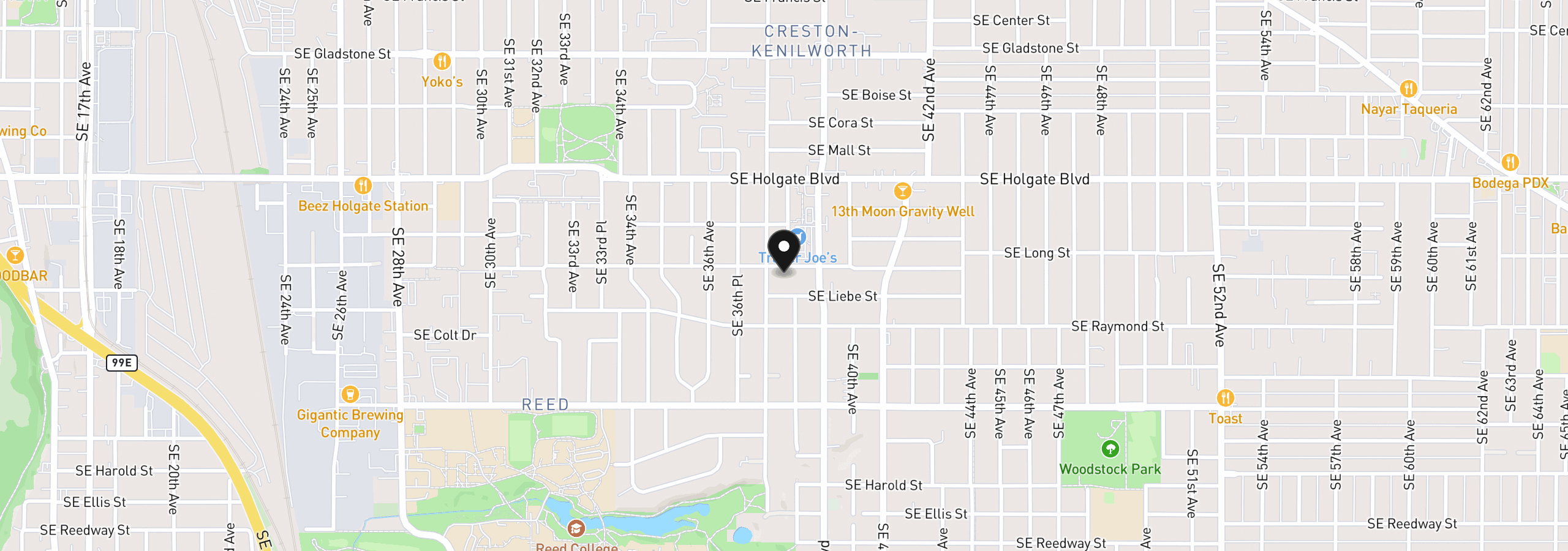 Map showing the location of 3724 SE Schiller St, Portland, OR 97202