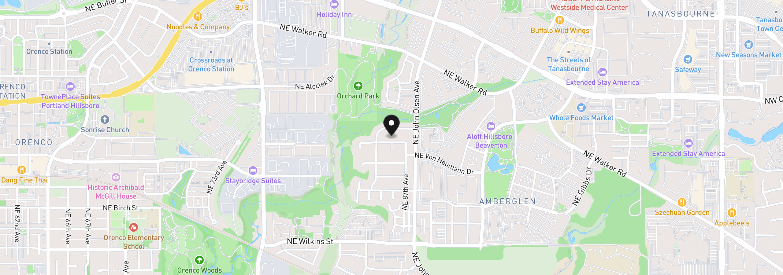 Map showing the location of 8641 NE Windstone St, Beaverton, OR 97006