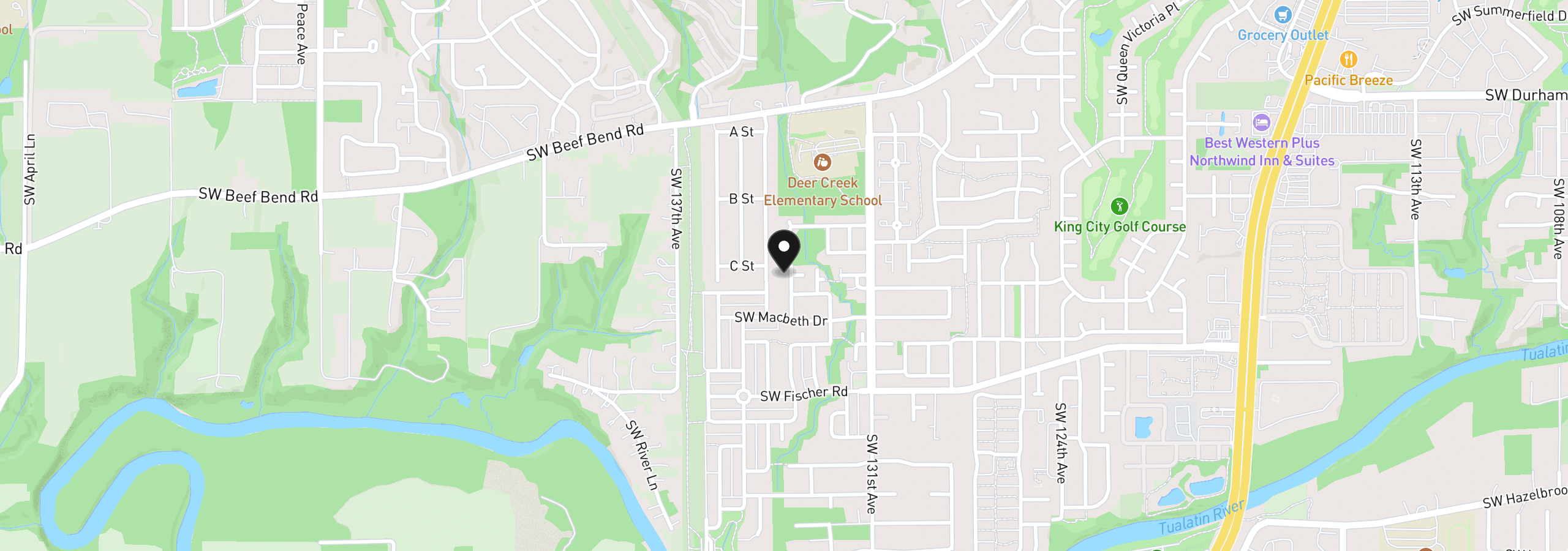 Map showing the location of 16603 SW 134th Ter, Portland, OR 97224