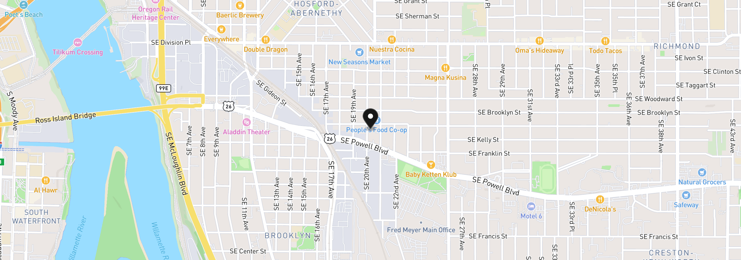 Map showing the location of 3114 SE 20th Ave, Portland, OR 97202