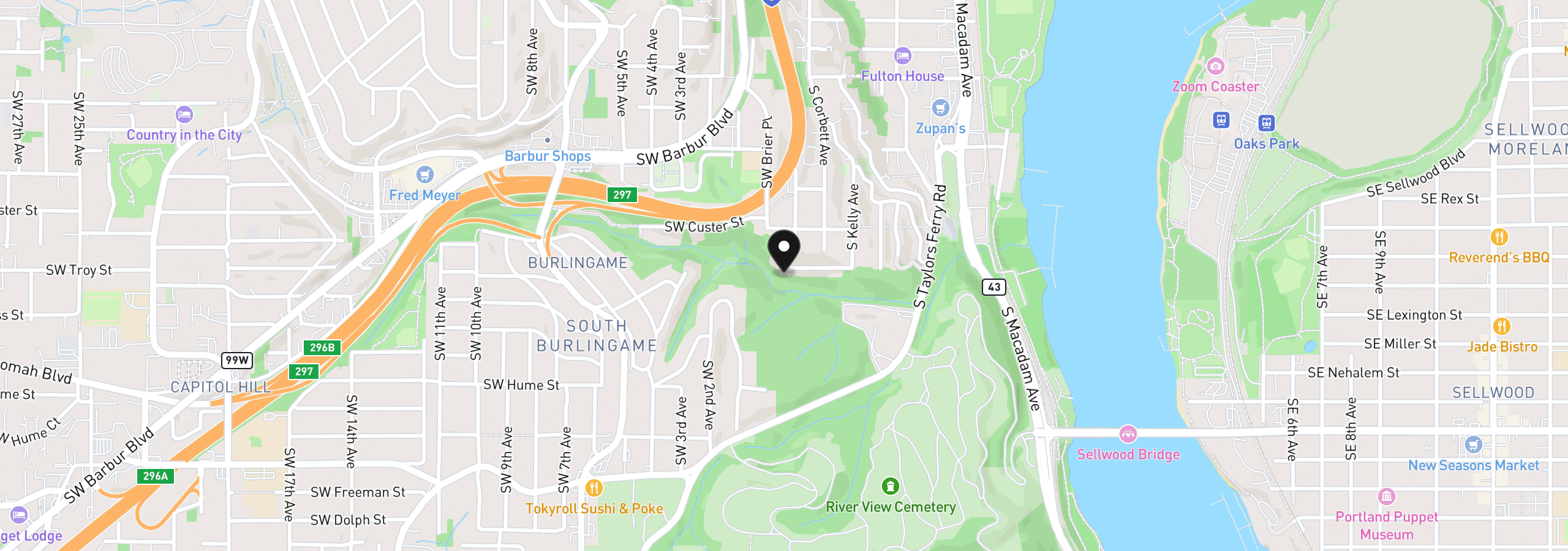 Map showing the location of 16 SW Canby St, Portland, OR 97219