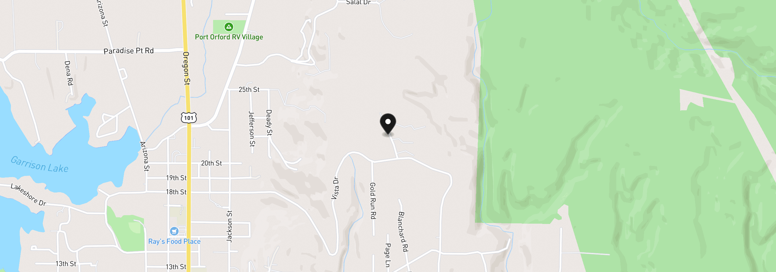 Map showing the location of Vista St, Port Orford, OR 97465